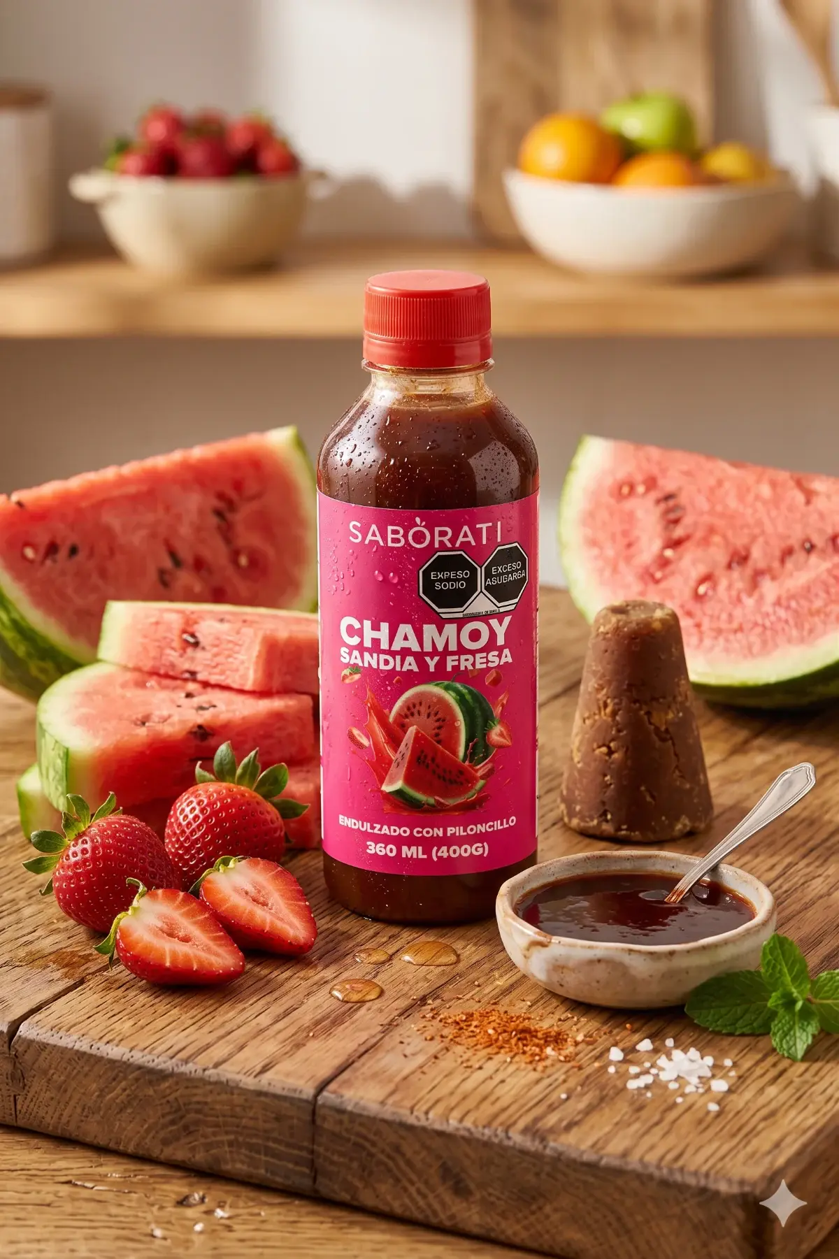 Botella Saborati Chamoy Sandía y Fresa con piloncillo y fruta natural